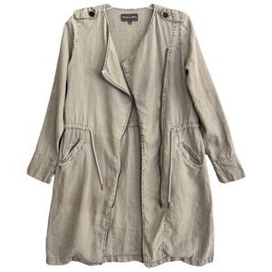 Michael Stars Linen Moto Jacket Womens XS Drawstring Waist Pockets Full Zip Coat